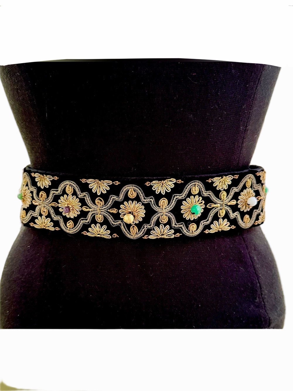 Zardozy Embroidered Velvet Semi-Precious Stones Beads Belt One of a Kind Vintage